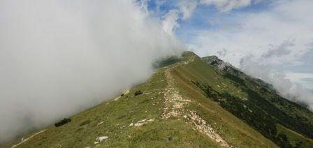 Nebelwand auf einem Berggipfel